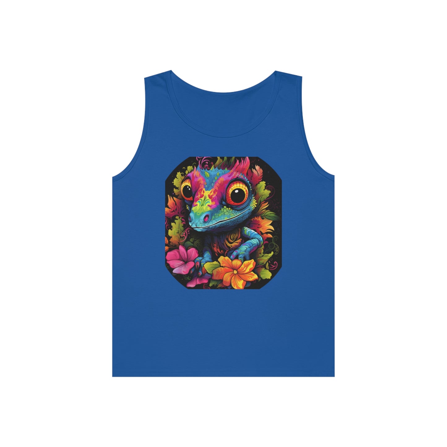 colorful cute gecko flowers Unisex Heavy Cotton Tank Top