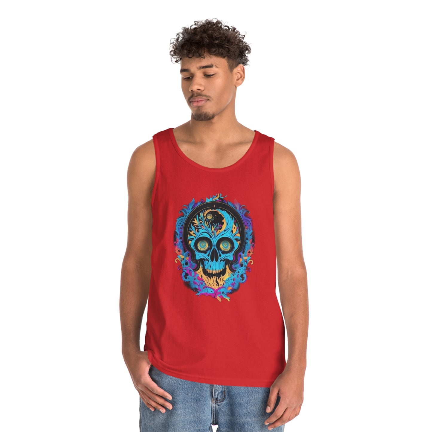 bright blue sugar skull Unisex Heavy Cotton Tank Top