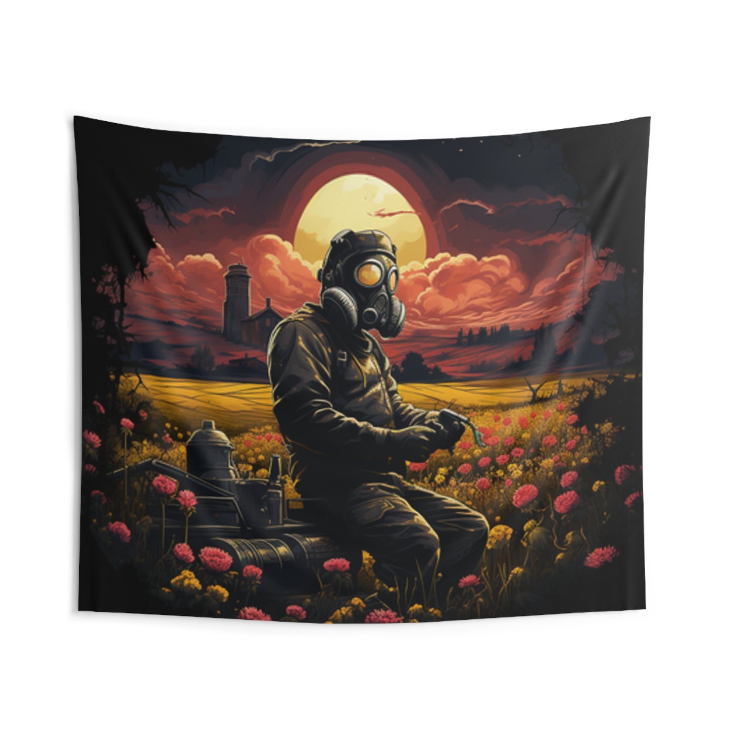 gas mask apocalyptic farmer Indoor Wall Tapestries