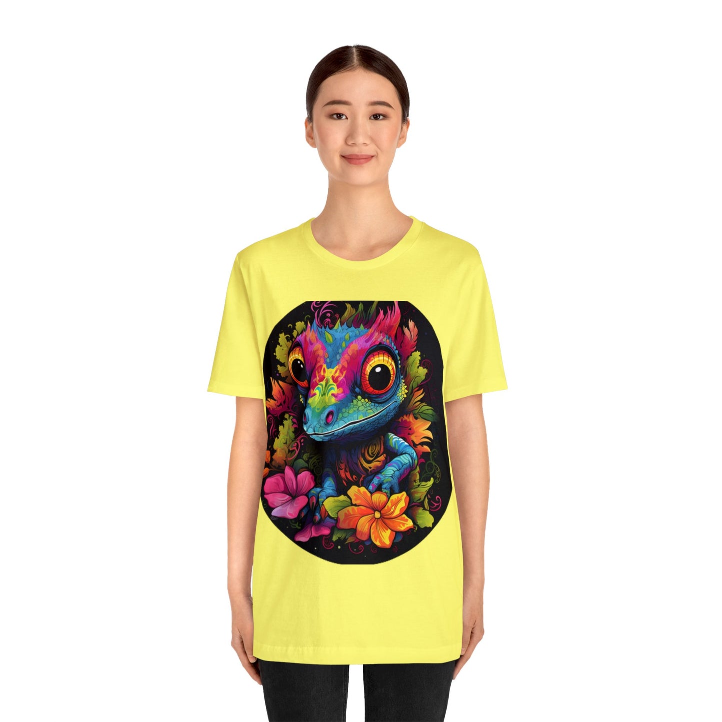 colorful cute gecko flowers Unisex Jersey Short Sleeve Tee