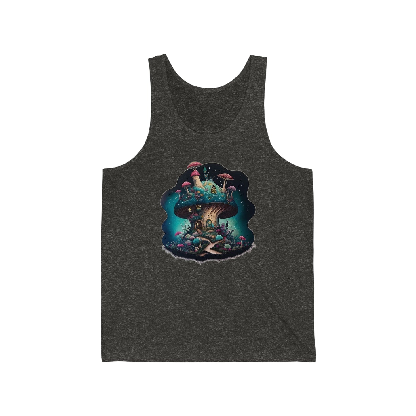 mushroom house colorful trippy Unisex Jersey Tank