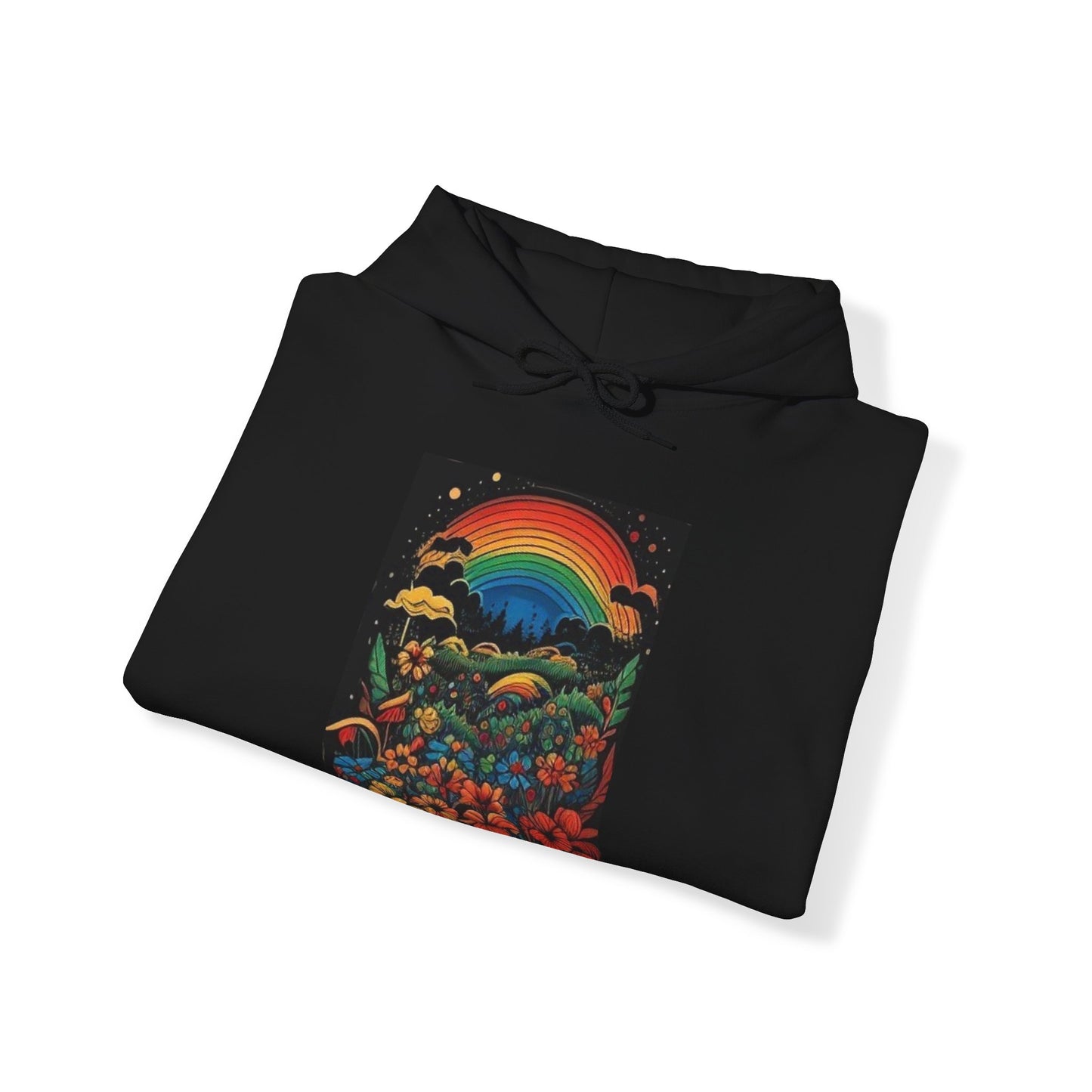 70's style rainbow and flowers colorful trippy Unisex Heavy Blend™ Hooded Sweatshirt