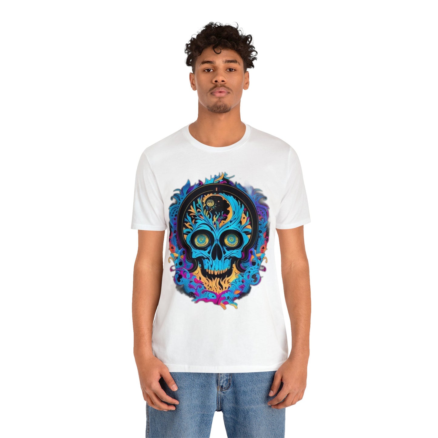 bright blue sugar skull Unisex Jersey Short Sleeve Tee