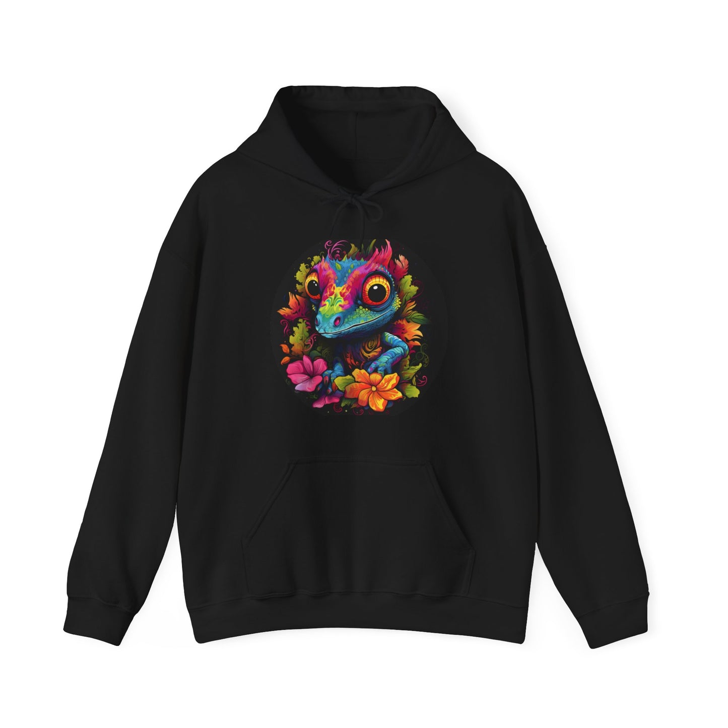 colorful cute gecko flowers Unisex Heavy Blend™ Hooded Sweatshirt