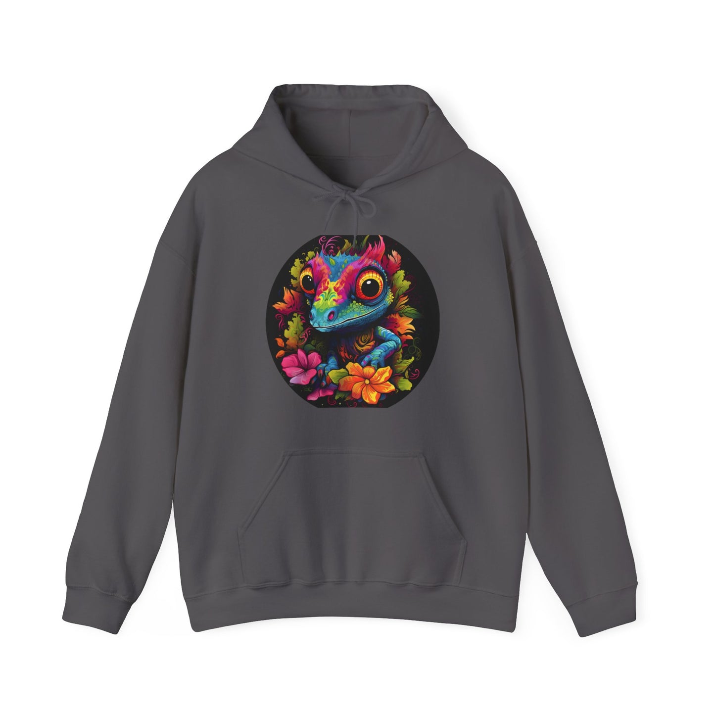 colorful cute gecko flowers Unisex Heavy Blend™ Hooded Sweatshirt