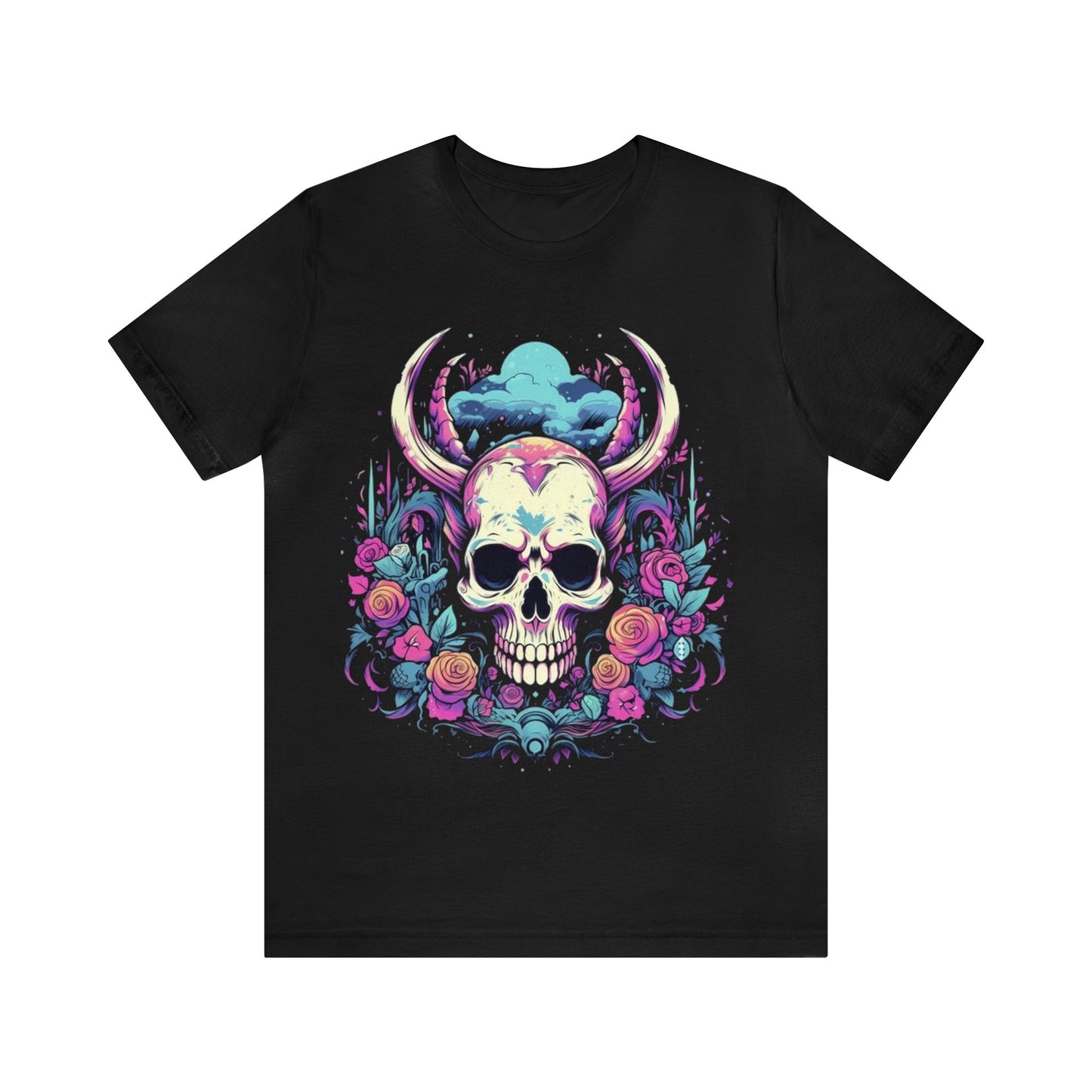 skull with horns colorful trippy Unisex Jersey Short Sleeve Tee