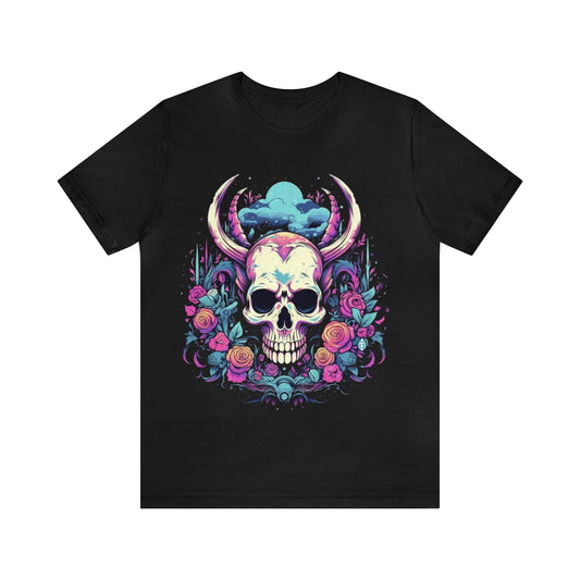 skull with horns colorful trippy Unisex Jersey Short Sleeve Tee