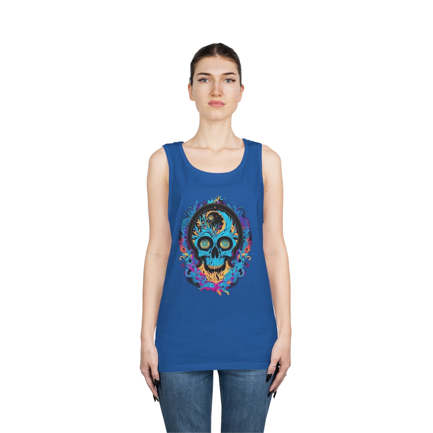 bright blue sugar skull Unisex Heavy Cotton Tank Top