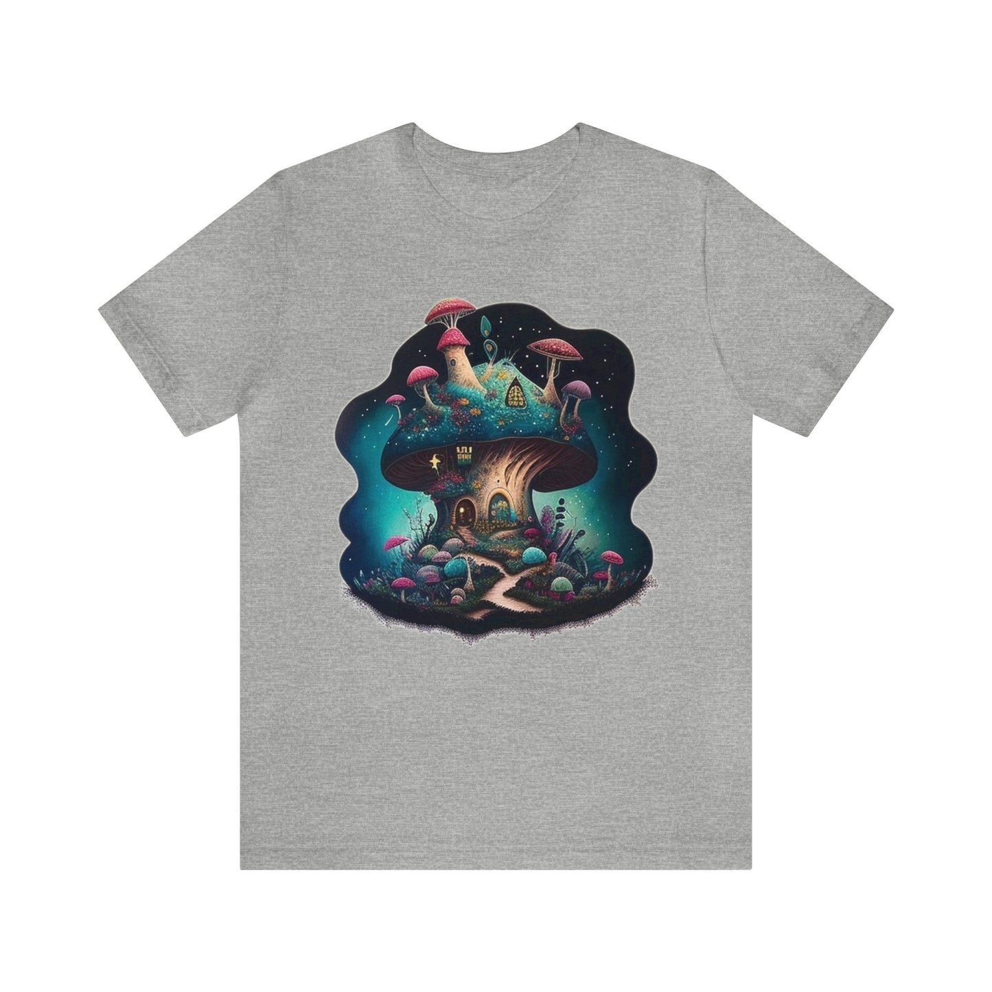 mushroom house colorful trippy Unisex Jersey Short Sleeve Tee