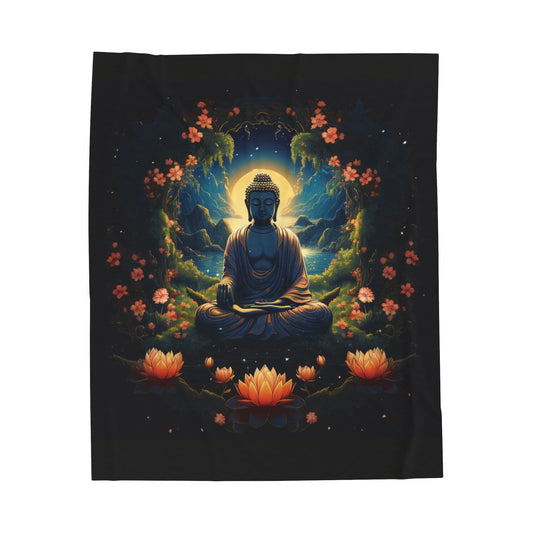 meditating buddha lotus flower Velveteen Plush Blanket