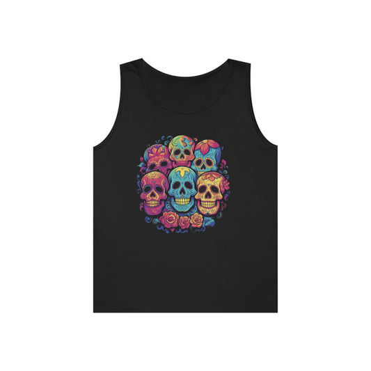 smiling sugar skulls trippy colorful  Unisex Heavy Cotton Tank Top