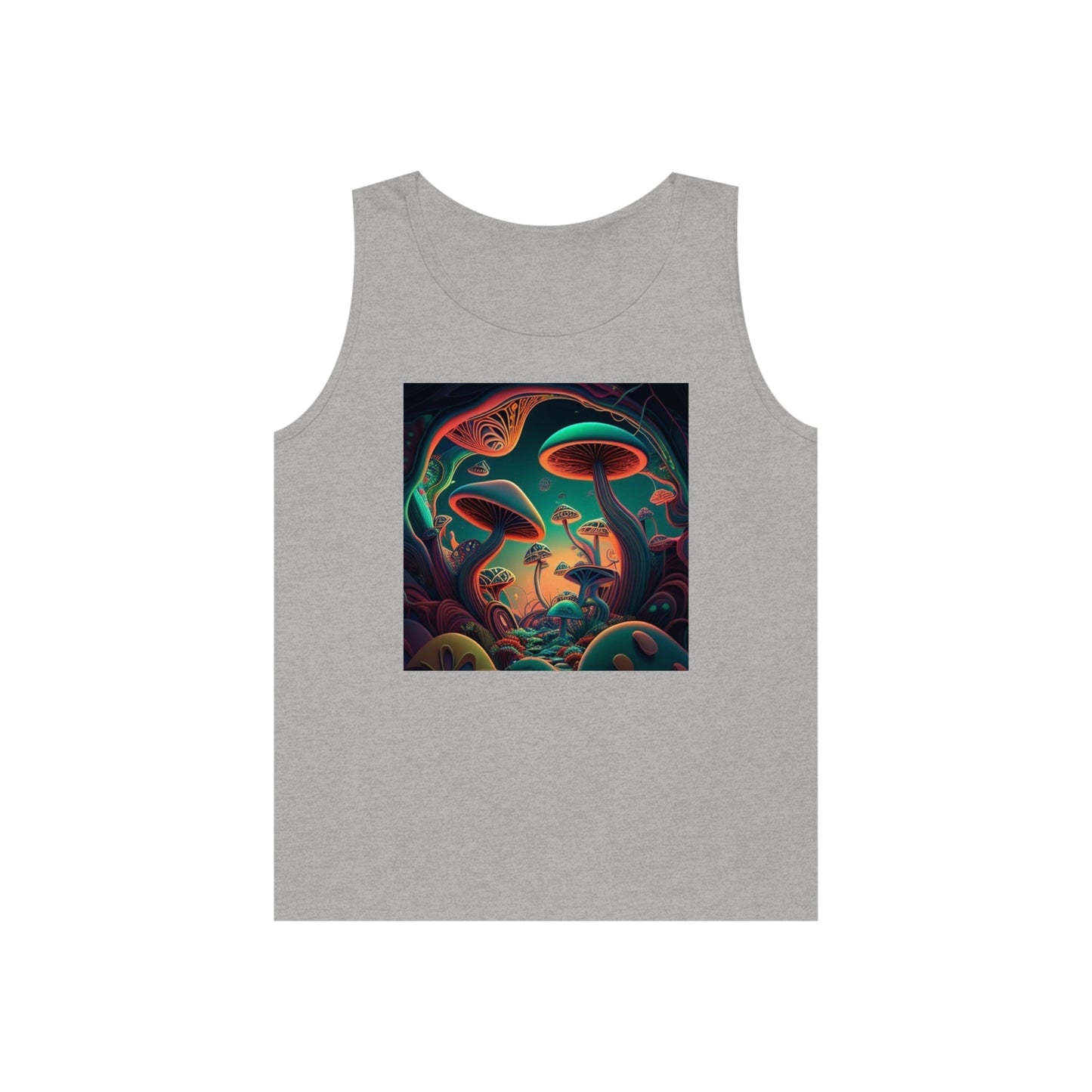 mushroom scenery trippy colorful Unisex Heavy Cotton Tank Top