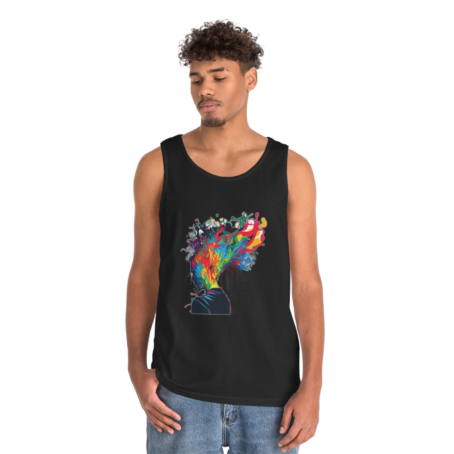 deep in thought colorful trippy Unisex Heavy Cotton Tank Top