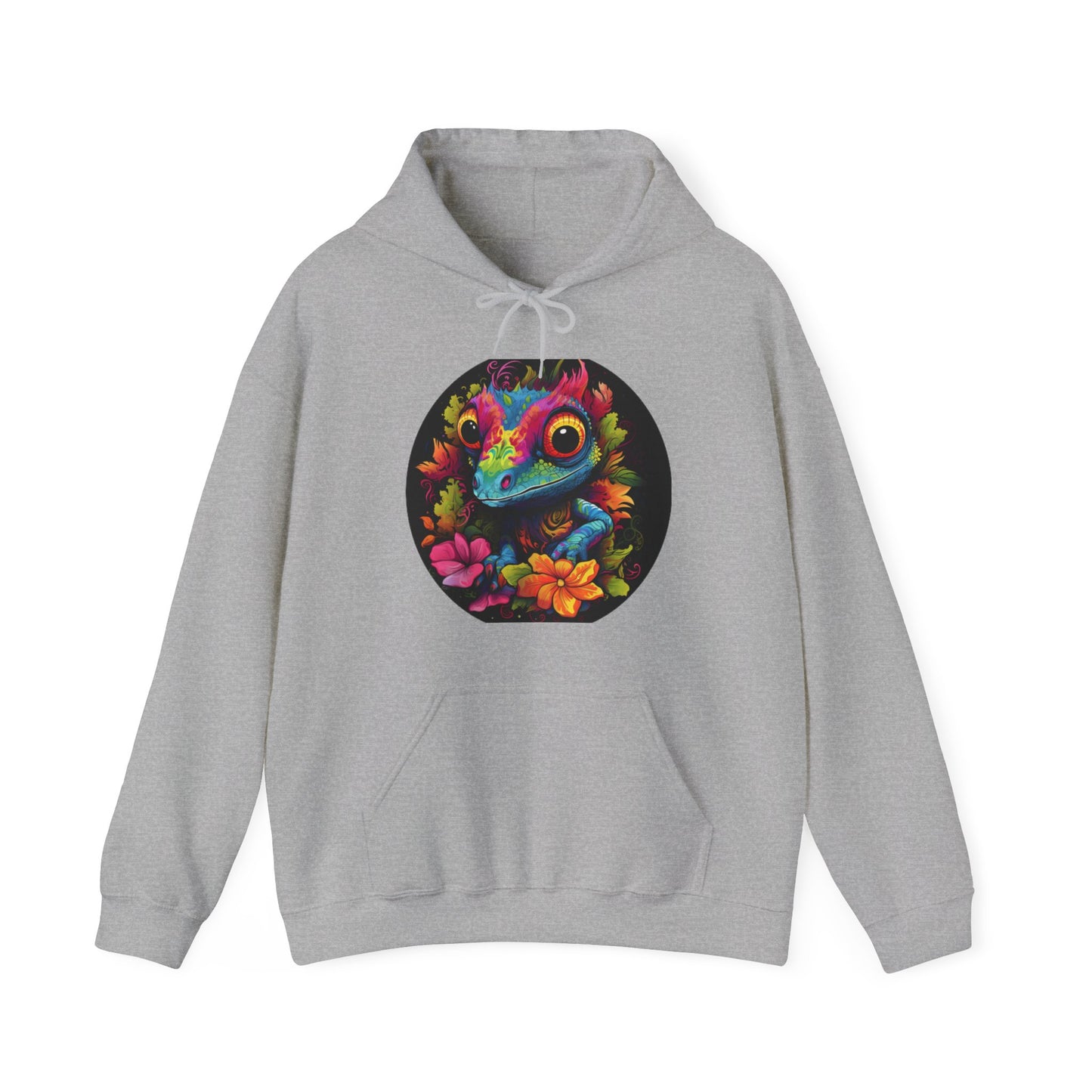 colorful cute gecko flowers Unisex Heavy Blend™ Hooded Sweatshirt