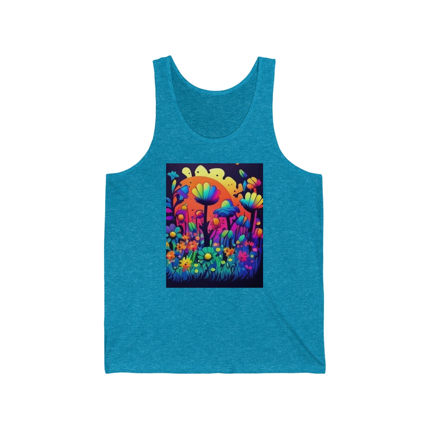 70's style trippy flowers Unisex Jersey Tank