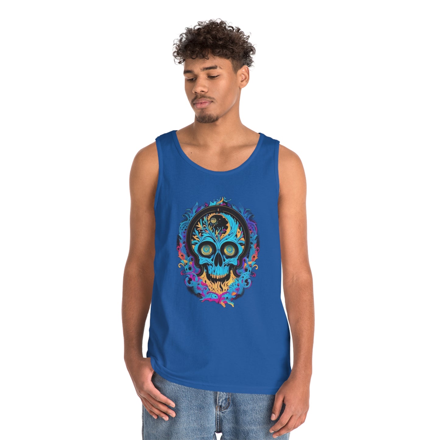 bright blue sugar skull Unisex Heavy Cotton Tank Top