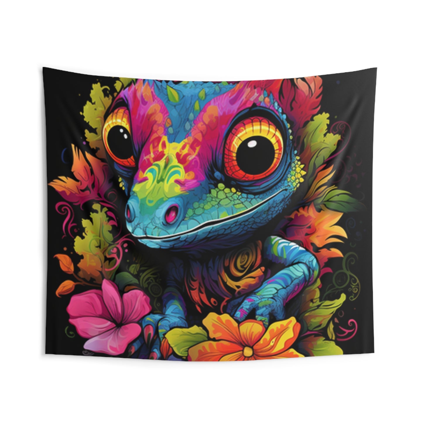 colorful cute gecko flowers Indoor Wall Tapestries