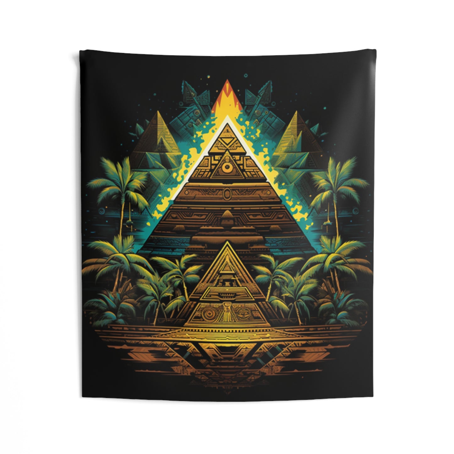 sacred geometry pyramid colorful Indoor Wall Tapestries