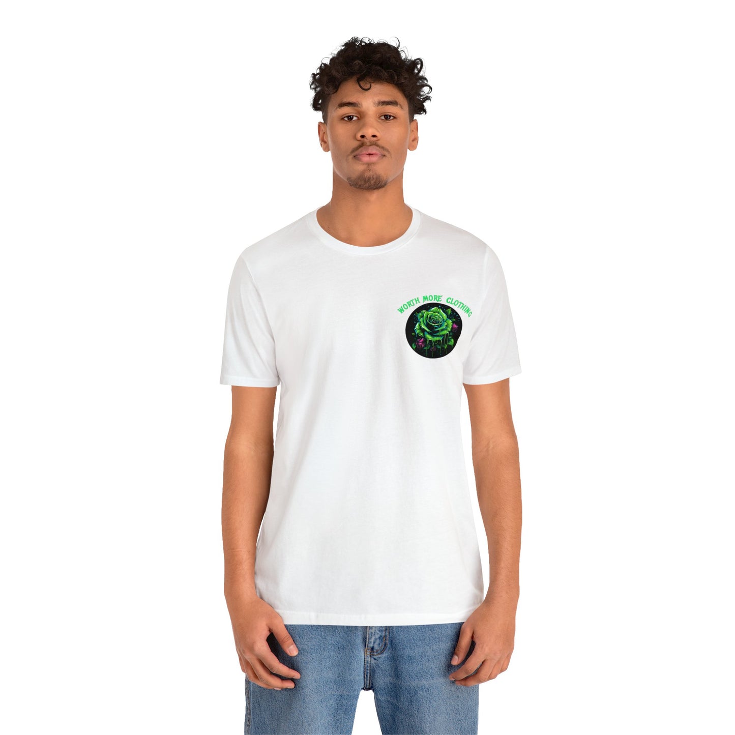 worth more clothing green goddess and rose Unisex Jersey Short Sleeve Tee