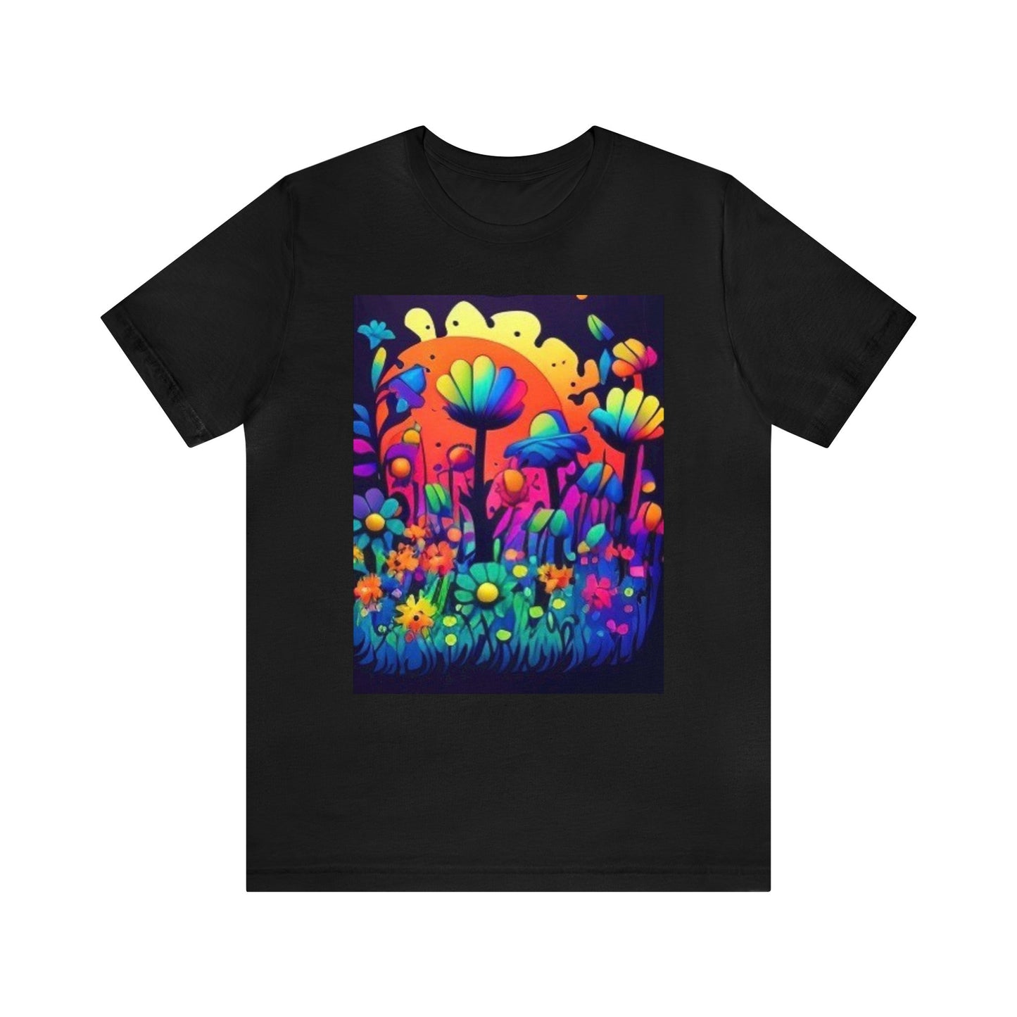 70's style trippy flowers Unisex Jersey Short Sleeve Tee