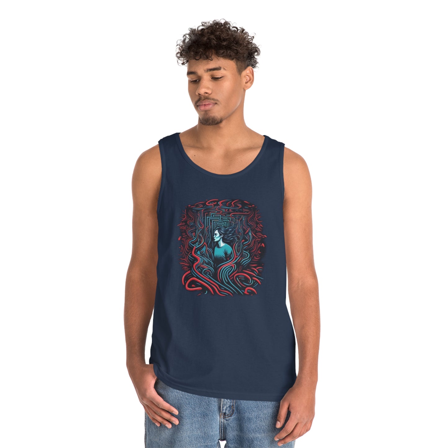 introspective colorful trippy lost in maze Unisex Heavy Cotton Tank Top