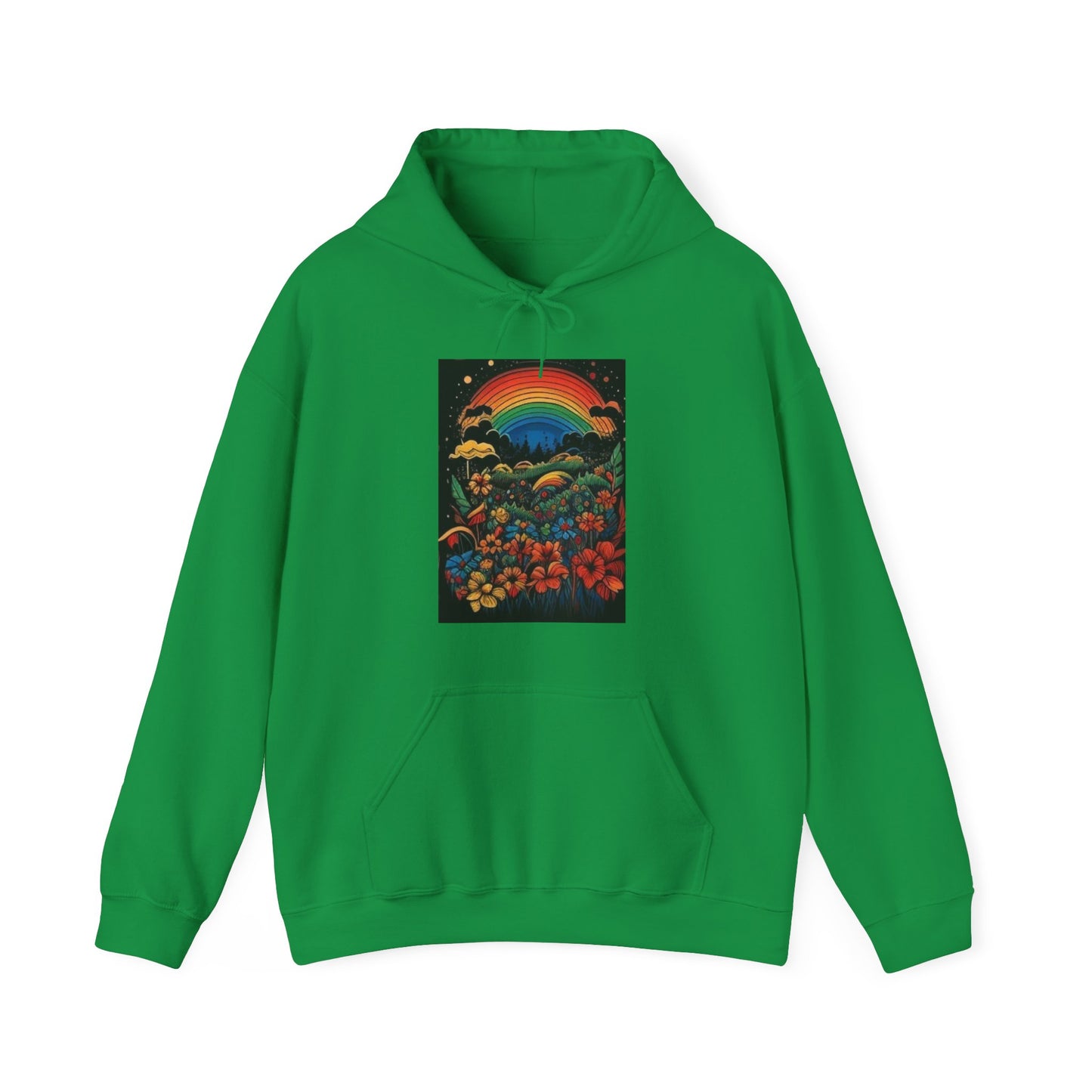 70's style rainbow and flowers colorful trippy Unisex Heavy Blend™ Hooded Sweatshirt