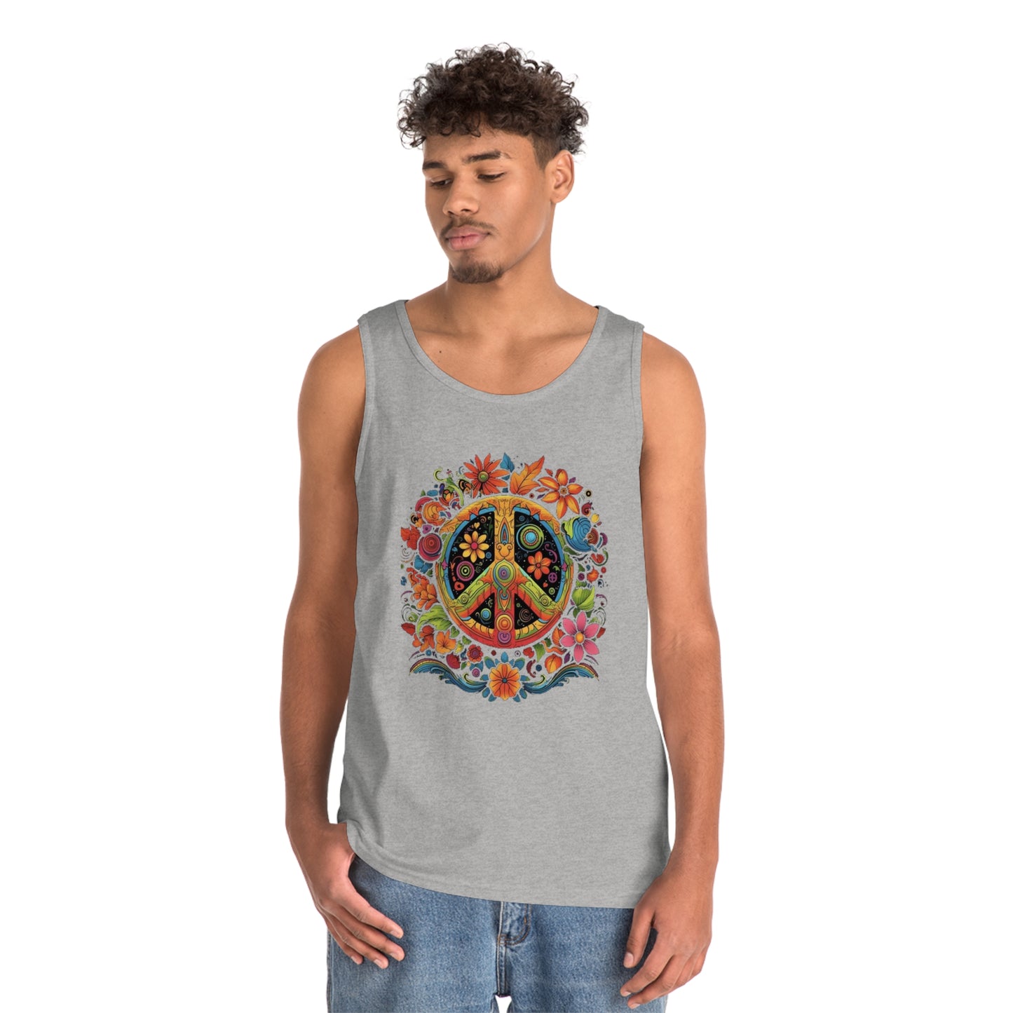 peace symbol colorful trippy Unisex Heavy Cotton Tank Top