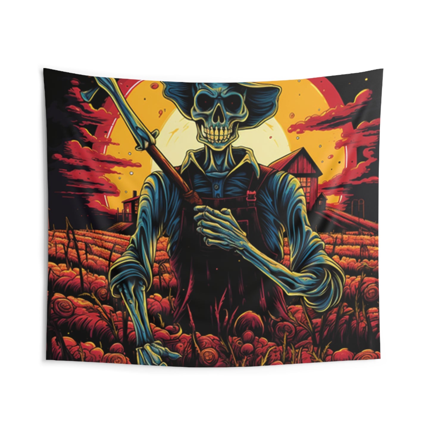 skeleton skull colorful flowers Indoor Wall Tapestries