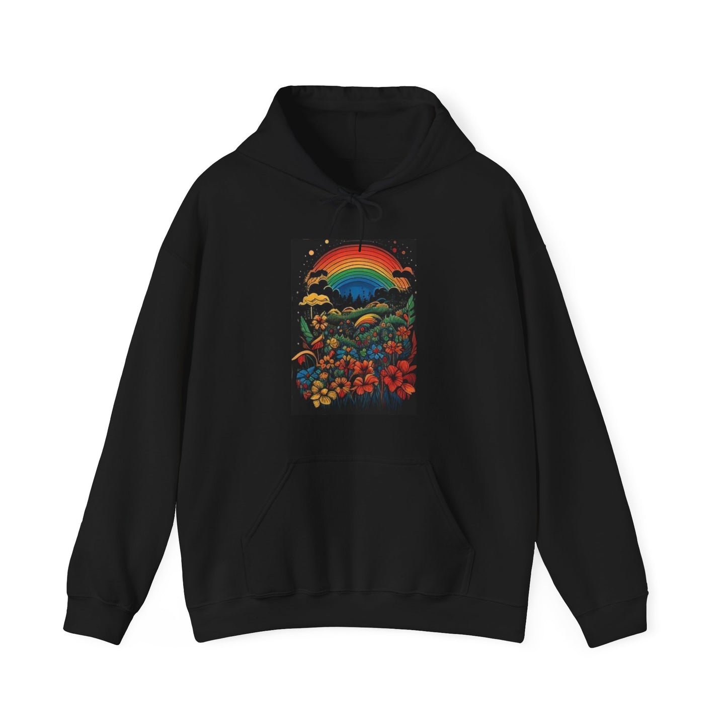 70's style rainbow and flowers colorful trippy Unisex Heavy Blend™ Hooded Sweatshirt