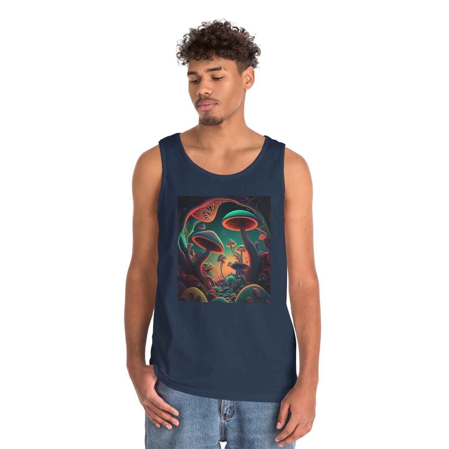 mushroom scenery trippy colorful Unisex Heavy Cotton Tank Top