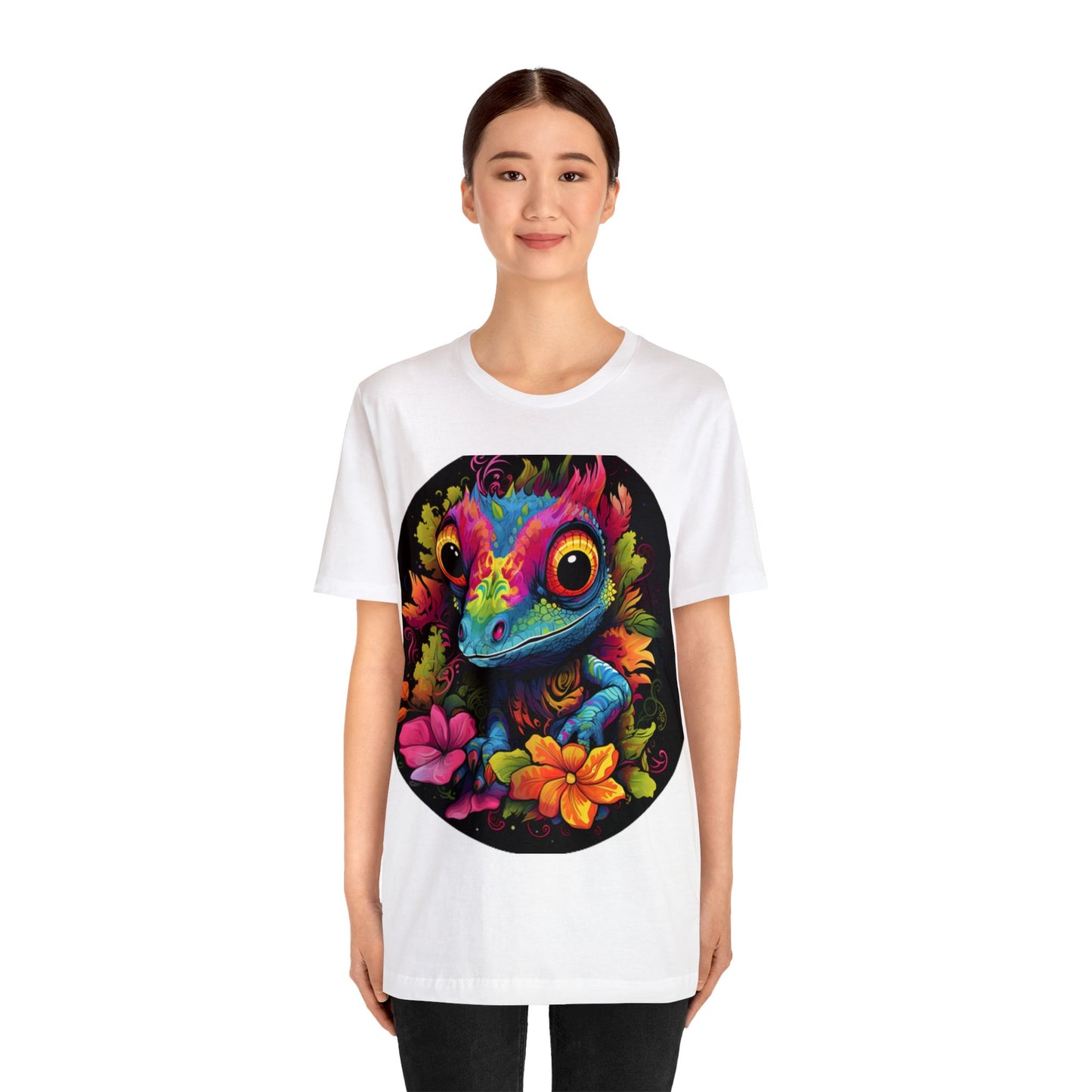 colorful cute gecko flowers Unisex Jersey Short Sleeve Tee