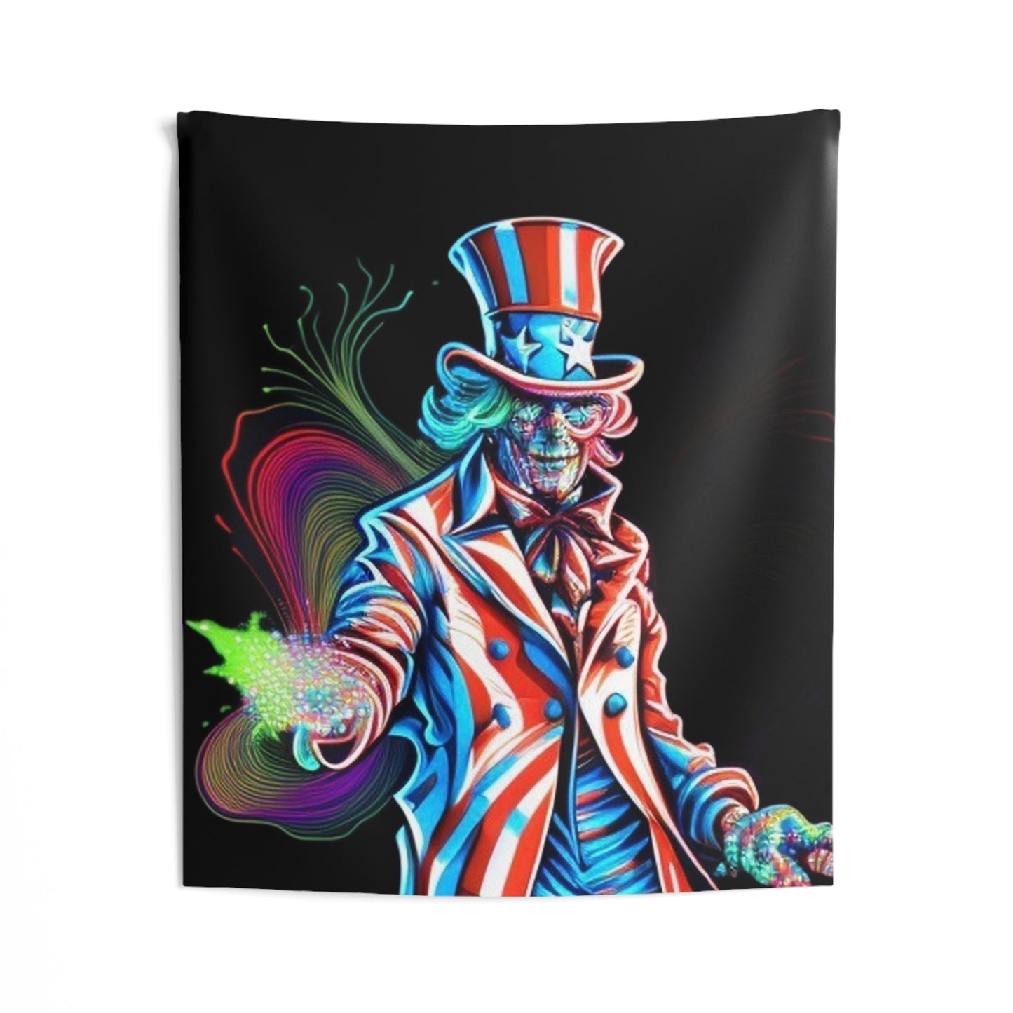 undead uncle Sam 4th of July trippy colorful Indoor Wall Tapestries