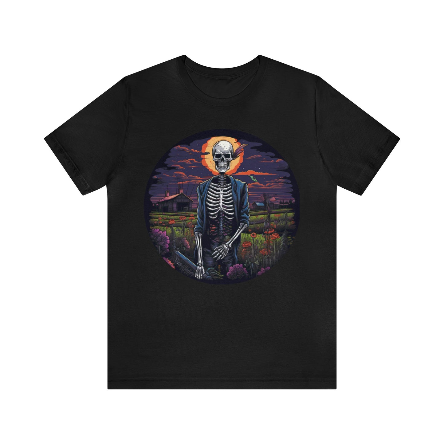 farmer skeleton skull colorful flowers Unisex Jersey Short Sleeve Tee