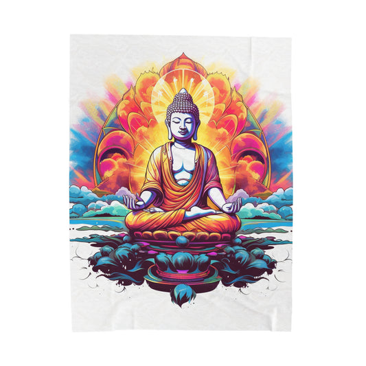 colorful meditating buddha Velveteen Plush Blanket