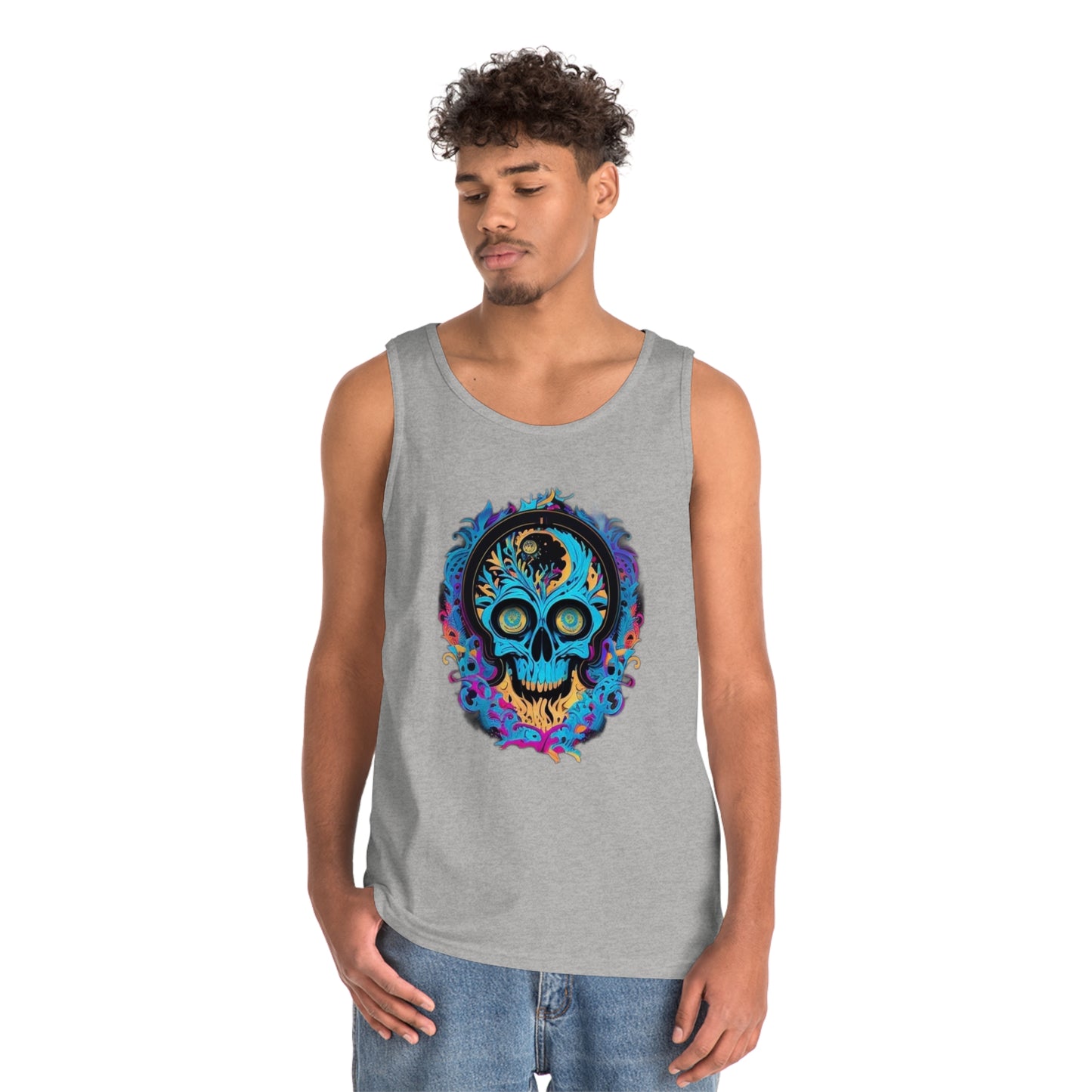 bright blue sugar skull Unisex Heavy Cotton Tank Top