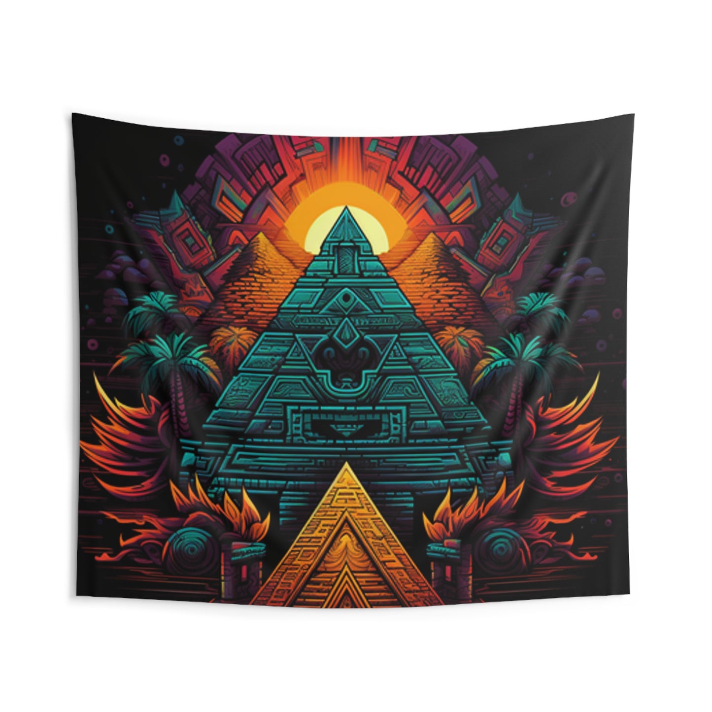 sacred geometry pyramid colorful Indoor Wall Tapestries