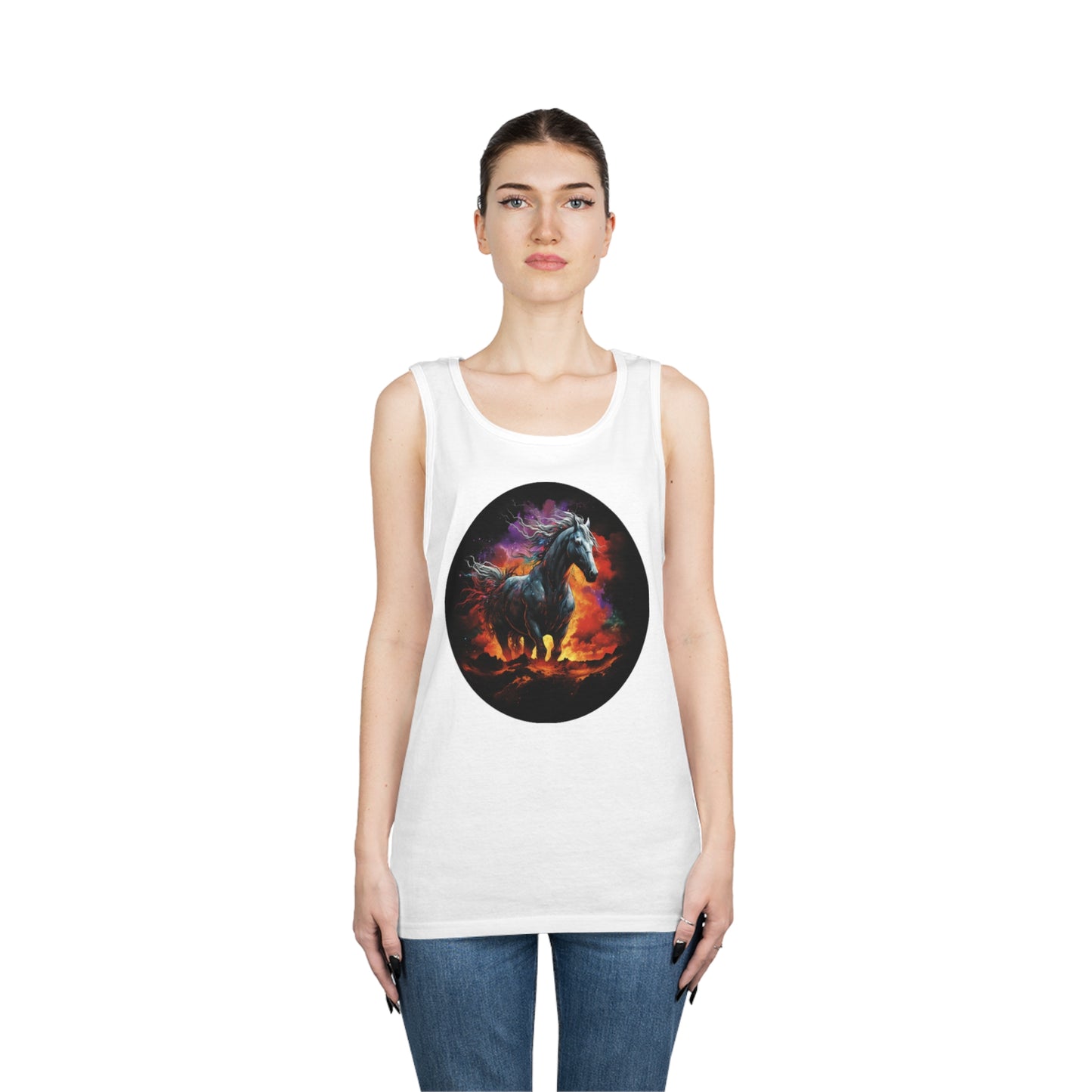 white horse colorful Unisex Heavy Cotton Tank Top