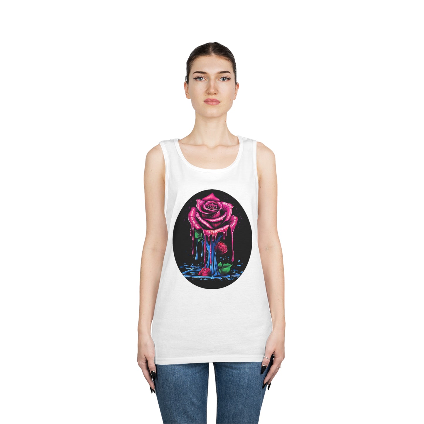 melting pink rose colorful trippy Unisex Heavy Cotton Tank Top