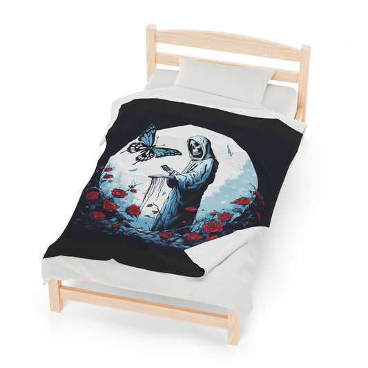 grim reaper roses moonlight Velveteen Plush Blanket