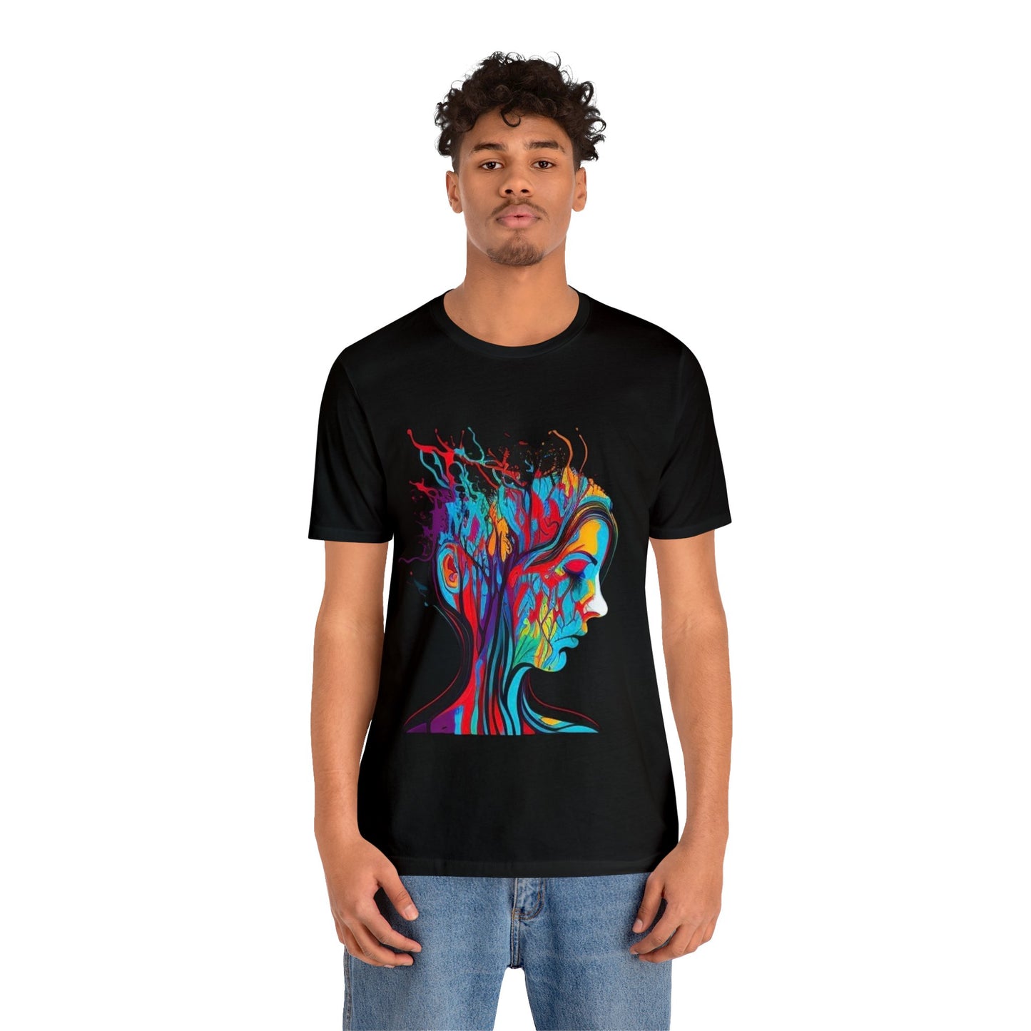 introspective colorful trippy sad face Unisex Jersey Short Sleeve Tee