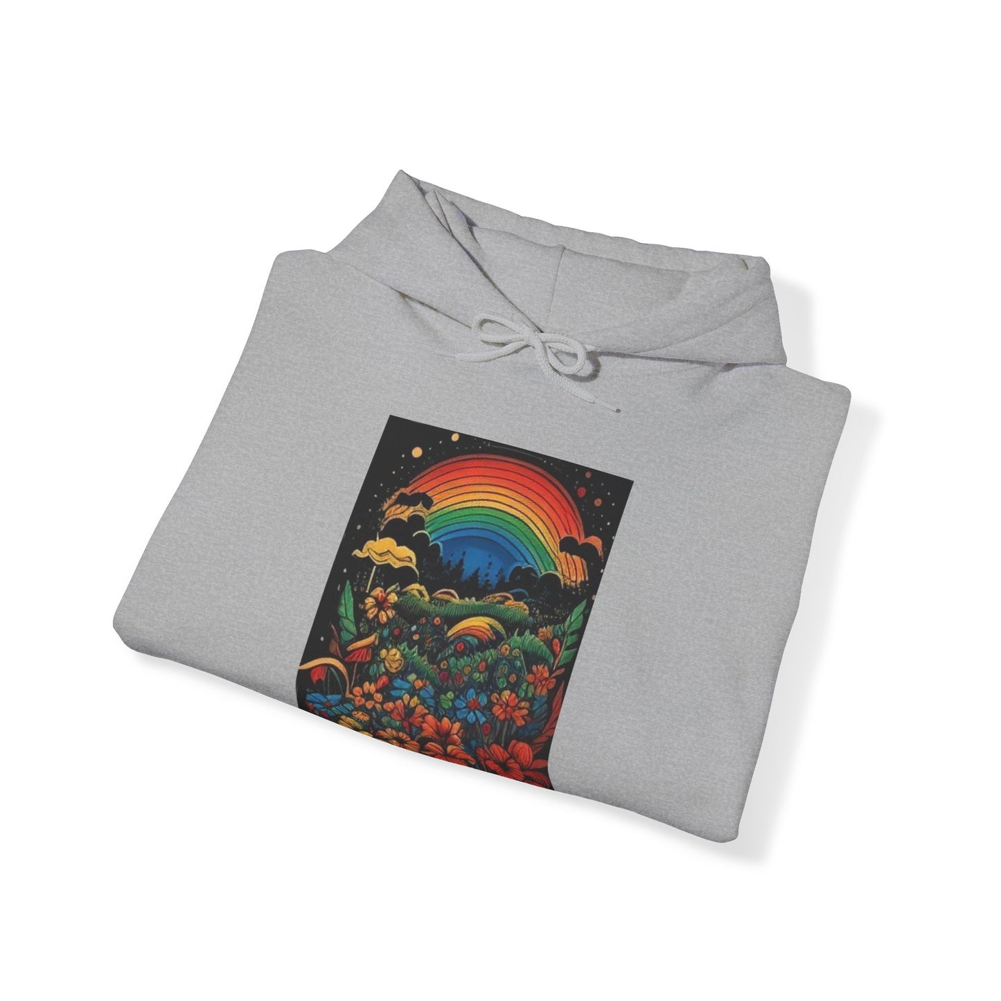 70's style rainbow and flowers colorful trippy Unisex Heavy Blend™ Hooded Sweatshirt