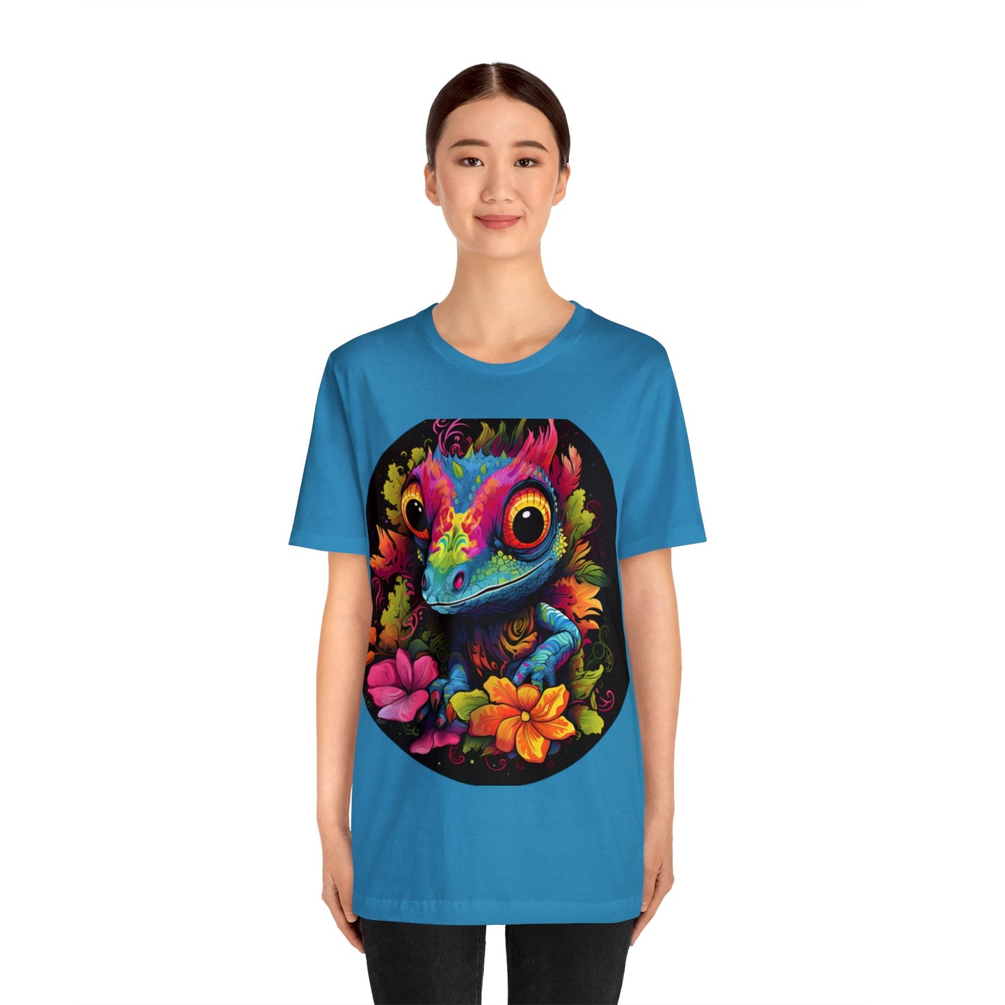 colorful cute gecko flowers Unisex Jersey Short Sleeve Tee