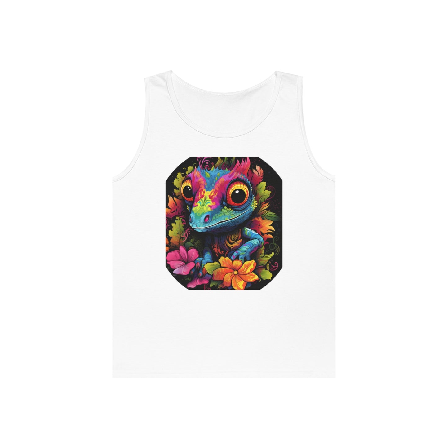 colorful cute gecko flowers Unisex Heavy Cotton Tank Top