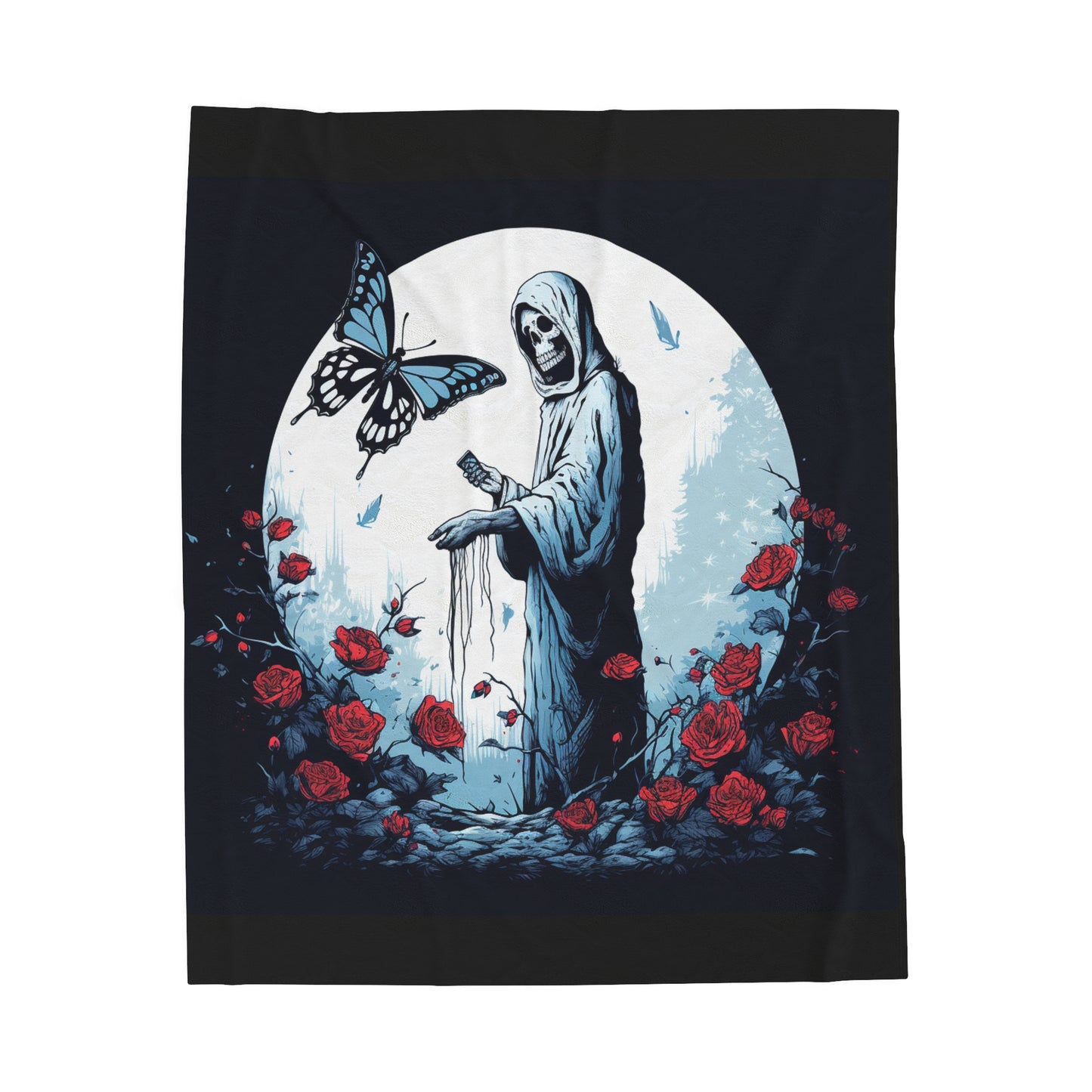 grim reaper roses moonlight Velveteen Plush Blanket