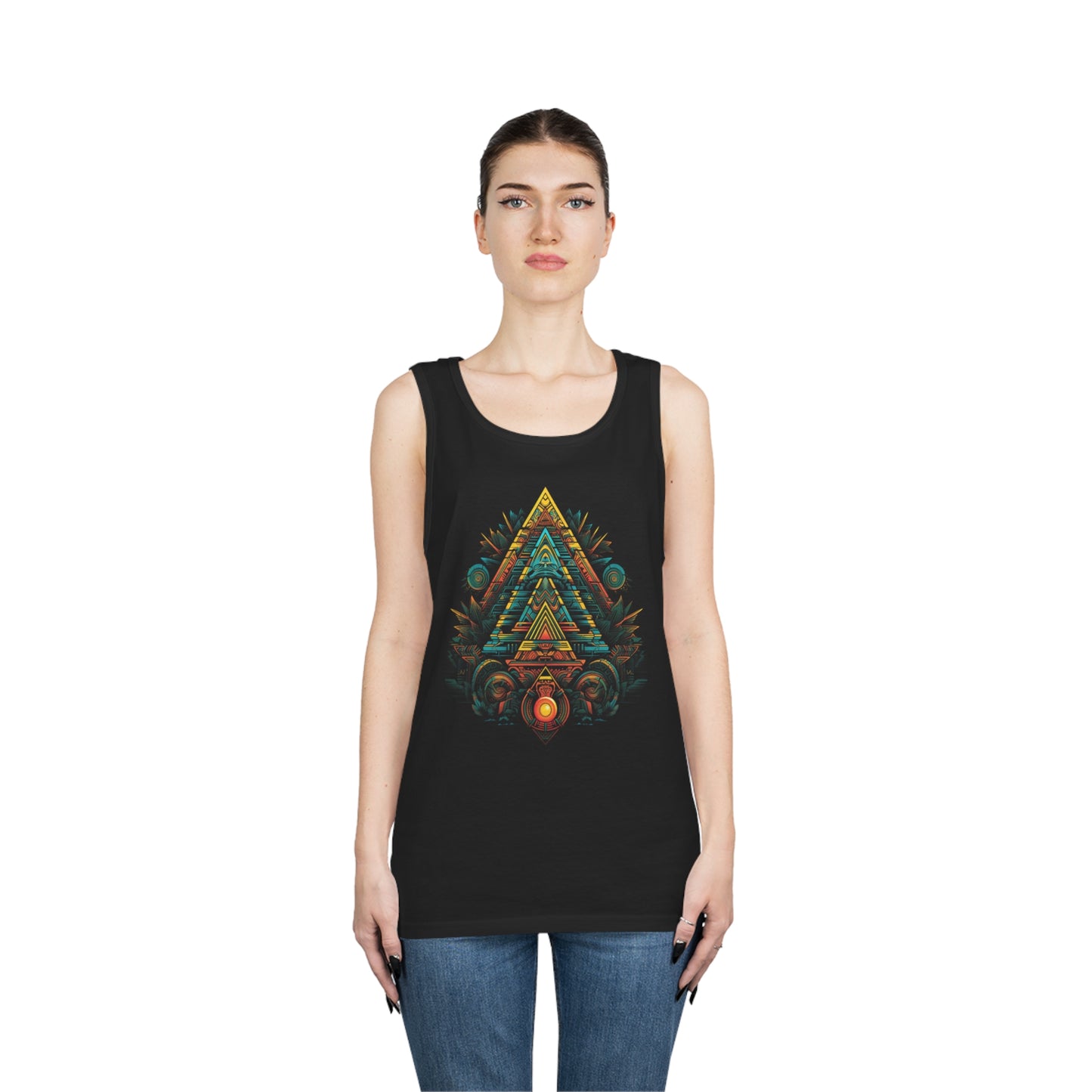 sacred geometry pyramid colorful  Unisex Heavy Cotton Tank Top