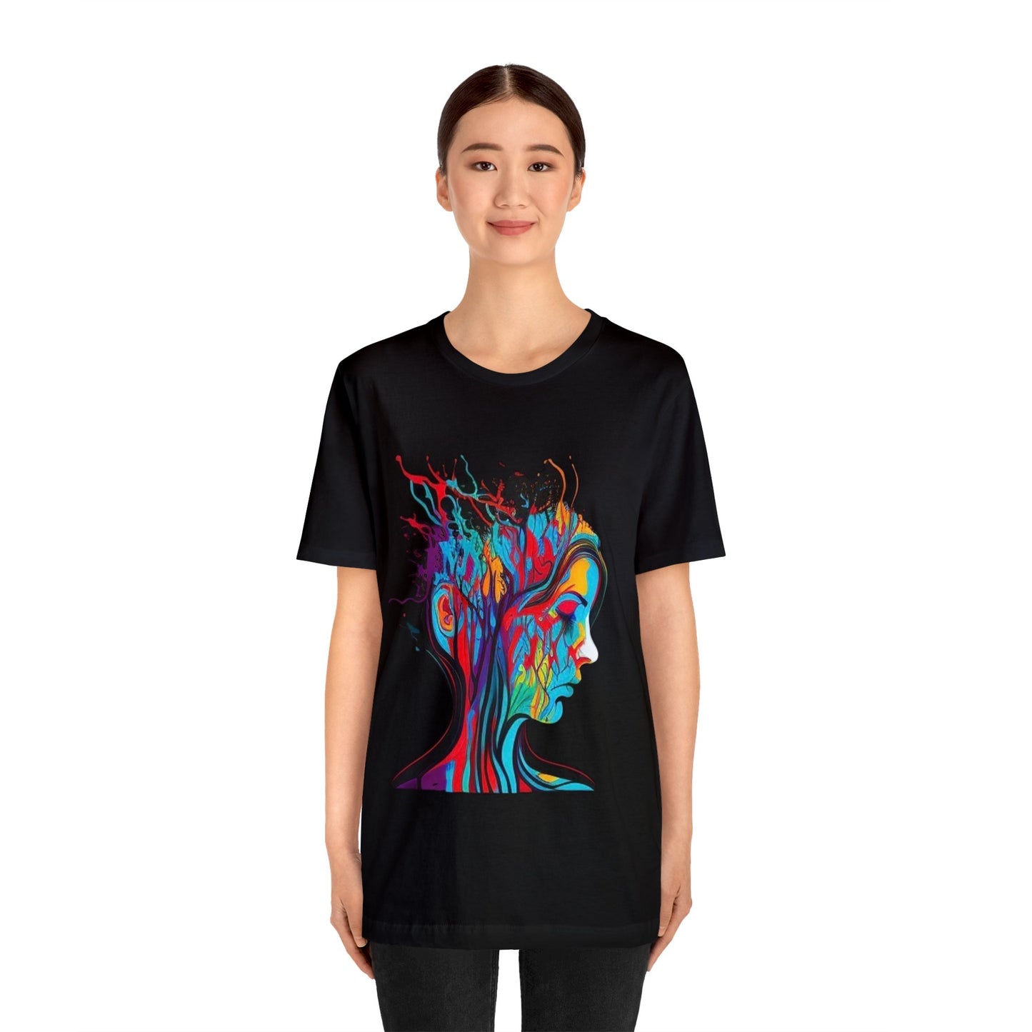 introspective colorful trippy sad face Unisex Jersey Short Sleeve Tee