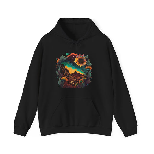 sunflower scenery trippy colorful  Unisex Heavy Blend™ Hooded Sweatshirt