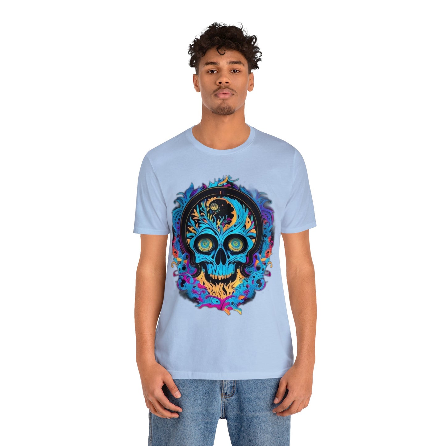 bright blue sugar skull Unisex Jersey Short Sleeve Tee