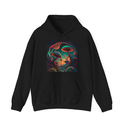 mushroom scenery trippy colorful Unisex Heavy Blend™ Hooded Sweatshirt