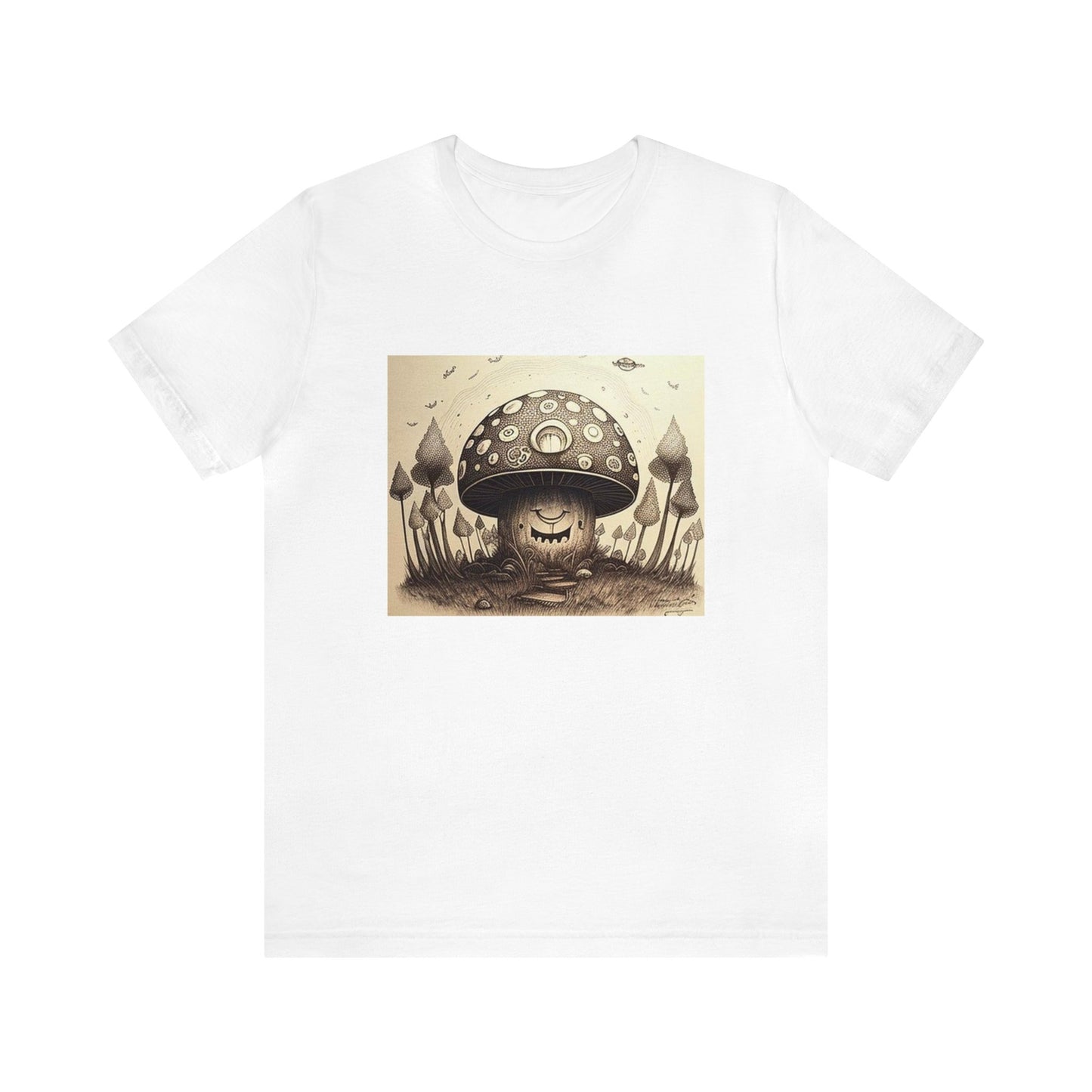 smiling blurry black and white mushroom trippy Unisex Jersey Short Sleeve Tee